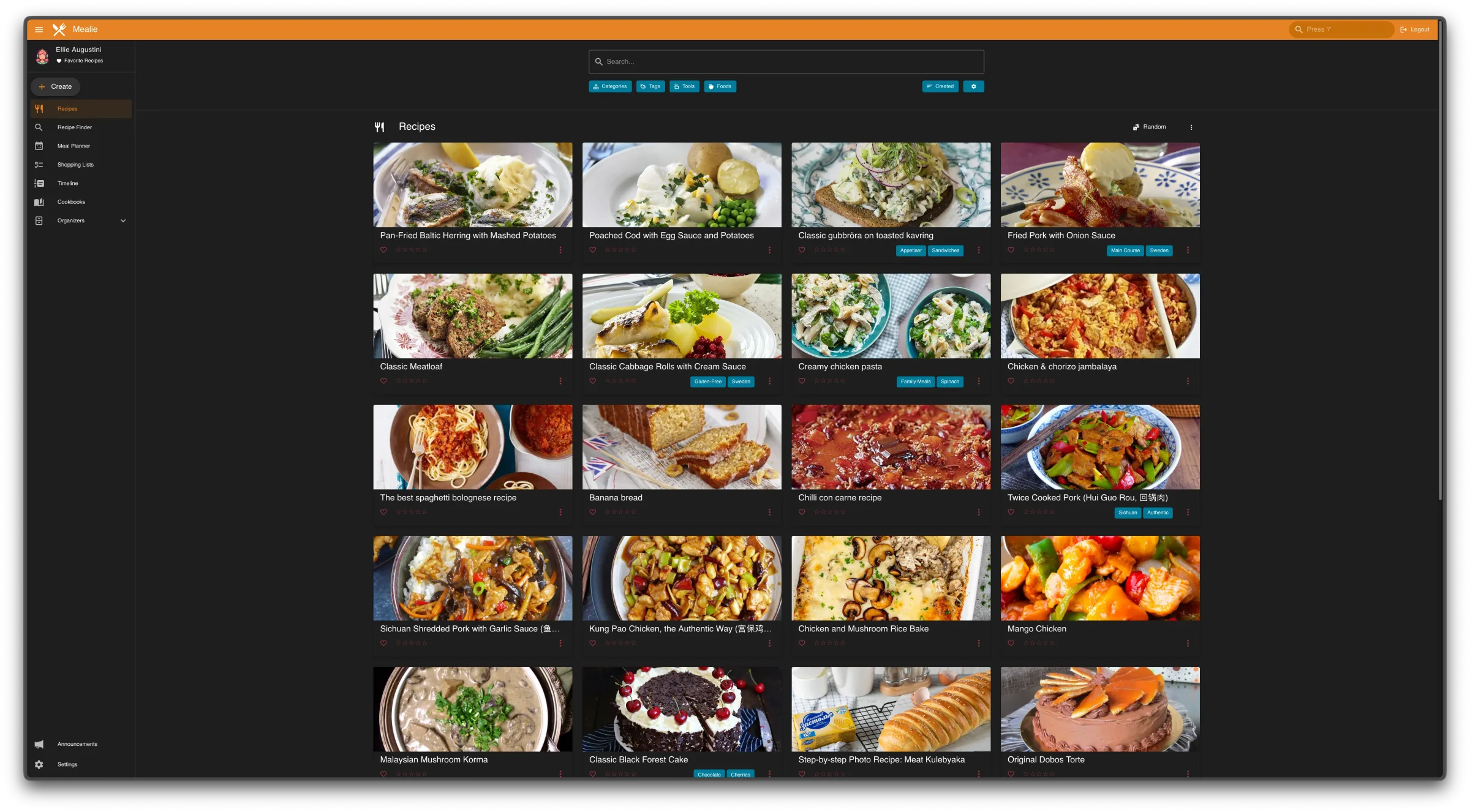 My Mealie recipe library, now considerably more international and significantly less allergic to metric units.